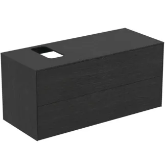 IDEAL STANDARD CONCA - Toaletní stolek 1202x505x550 mm v dubové dýze s fládrováním, 2 zásuvky - bez úchytky, plný výsuv, otevírání push-to-open, SoftClosing, předmontováno, dřevo z udržitelných zdrojů, pravá dřevěná dýha #T3944Y4 - dub fládrovaný