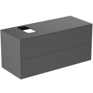 IDEAL STANDARD CONCA - toaletní skříňka 1202x505x550 mm, antracitově matný lak, 2 zásuvky - bez úchytky, plný výsuv, otevírání push-to-open, SoftClosing, předem smontovaná, dřevo z udržitelných zdrojů #T3944Y2 - antracitově matný