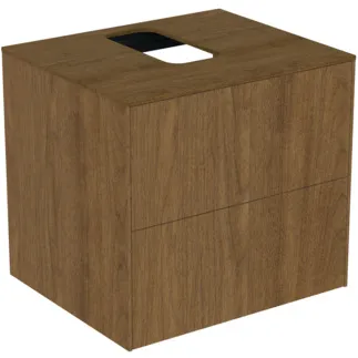 IDEAL STANDARD CONCA - toaletní stolek 602x505x550 mm v dekoru tmavý ořech, 2 zásuvky - bez úchytky, plný výsuv, otevírání push-to-open, SoftClosing, předmontováno, dřevo z udržitelných zdrojů, dýha z pravého dřeva #T3940Y5 - tmavý ořech