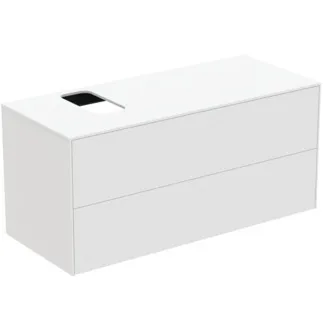 IDEAL STANDARD CONCA - toaletní stolek 1202x505x550 mm v bílém matném laku, 2 zásuvky - bez úchytky, plný výsuv, otevírání push-to-open, SoftClosing, předem smontované, dřevo z udržitelných zdrojů #T3944Y1 - Bílý matný