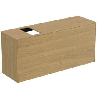 IDEAL STANDARD CONCA - toaletní stolek 1202x373x550 mm, světlá dubová dýha, 2 zásuvky - bez úchytky, plný výsuv, otevírání push-to-open, SoftClosing, předmontováno, dřevo z udržitelných zdrojů, pravá dřevěná dýha #T3938Y6 - světlý dub