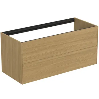 IDEAL STANDARD CONCA - toaletní stolek 1200x505x540 mm, světlá dubová dýha, 2 zásuvky - bez úchytky, plný výsuv, otevírání push-to-open, SoftClosing, předmontováno, dřevo z udržitelných zdrojů, pravá dřevěná dýha #T3945Y6 - světlý dub
