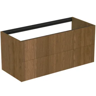IDEAL STANDARD CONCA - toaletní skříňka 1200x505x540 mm v dekoru tmavý ořech, 2 zásuvky - bez úchytky, plný výsuv, otevírání push-to-open, SoftClosing, předmontováno, dřevo z udržitelných zdrojů, dýha z pravého dřeva #T3945Y5 - tmavý ořech