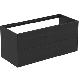 IDEAL STANDARD CONCA - Toaletní stolek 1200x505x540 mm v dubové dýze s fládrováním, 2 zásuvky - bez úchytky, plný výsuv, otevírání push-to-open, SoftClosing, předmontované, dřevo z udržitelných zdrojů, pravá dřevěná dýha #T3945Y4 - dub s fládrováním