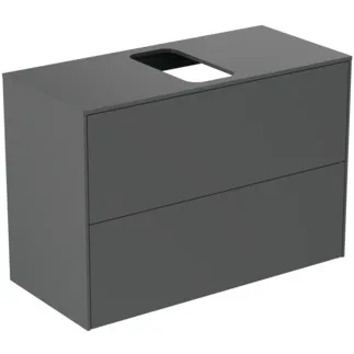 IDEAL STANDARD CONCA - toaletní stolek 802x373x550 mm, antracitově matný lak, 2 zásuvky - bez úchytky, plný výsuv, otevírání push-to-open, SoftClosing, předmontované, dřevo z udržitelných zdrojů #T3947Y2 - Antracitově matný