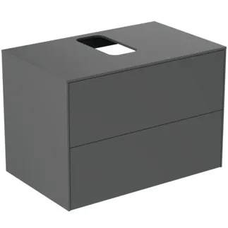 IDEAL STANDARD CONCA - toaletní stolek 802x505x550 mm, antracitově matný lak, 2 zásuvky - bez úchytky, plný výsuv, otevírání push-to-open, SoftClosing, předmontované, dřevo z udržitelných zdrojů #T3941Y2 - Antracitově matný