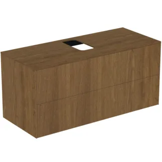 IDEAL STANDARD CONCA - toaletní skříňka 1202x505x550 mm v dekoru tmavý ořech, 2 zásuvky - bez úchytky, plný výsuv, otevírání push-to-open, SoftClosing, předmontováno, dřevo z udržitelných zdrojů, dýha z pravého dřeva #T3943Y5 - tmavý ořech