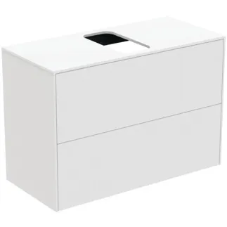 IDEAL STANDARD CONCA - Toaletní stolek 802x373x550 mm v bílém matném laku, 2 zásuvky - bez úchytky, plný výsuv, otevírání push-to-open, SoftClosing, předem smontovaný, dřevo z udržitelných zdrojů #T3947Y1 - Bílý matný