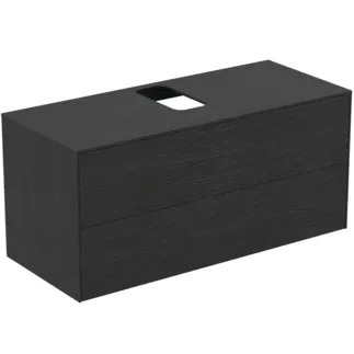 IDEAL STANDARD CONCA - Toaletní stolek 1202x505x550 mm v dubové dýze s fládrováním, 2 zásuvky - bez úchytky, plný výsuv, otevírání push-to-open, SoftClosing, předmontováno, dřevo z udržitelných zdrojů, pravá dřevěná dýha #T3943Y4 - dub fládrovaný