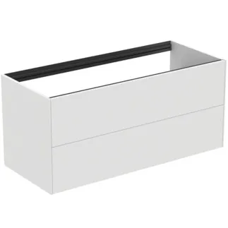 IDEAL STANDARD CONCA - toaletní stolek 1200x505x540 mm v bílém matném laku, 2 zásuvky - bez úchytky, plný výsuv, otevírání push-to-open, SoftClosing, předmontované, dřevo z udržitelných zdrojů #T3945Y1 - Bílý matný