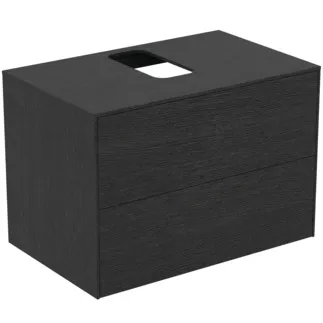 IDEAL STANDARD CONCA - Toaletní stolek 802x505x550 mm v dubové dýze s fládrováním, 2 zásuvky - bez úchytky, plný výsuv, otevírání push-to-open, SoftClosing, předmontované, dřevo z udržitelných zdrojů, pravá dřevěná dýha #T3941Y4 - dub s fládrováním