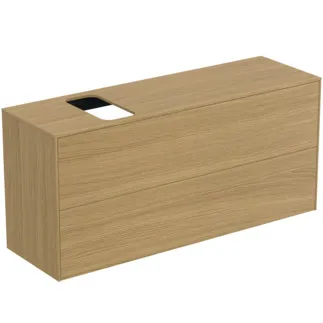 IDEAL STANDARD CONCA - toaletní stolek 1202x373x550 mm, světlá dubová dýha, 2 zásuvky - bez úchytky, plný výsuv, otevírání push-to-open, SoftClosing, předmontováno, dřevo z udržitelných zdrojů, pravá dřevěná dýha #T3950Y6 - světlý dub