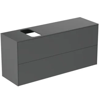 IDEAL STANDARD CONCA - toaletní skříňka 1202x373x550 mm, antracitově matný lak, 2 zásuvky - bez úchytky, plný výsuv, otevírání push-to-open, SoftClosing, předem smontovaná, dřevo z udržitelných zdrojů #T3950Y2 - antracitově matný