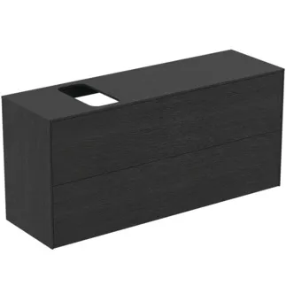 IDEAL STANDARD CONCA - Toaletní stolek 1202x373x550 mm v dubové dýze s fládrováním, 2 zásuvky - bez úchytky, plný výsuv, otevírání push-to-open, SoftClosing, předmontované, dřevo z udržitelných zdrojů, pravá dřevěná dýha #T3950Y4 - dub fládrovaný