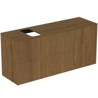 IDEAL STANDARD CONCA - toaletní skříňka 1202x373x550 mm v dekoru tmavý ořech, 2 zásuvky - bez úchytky, plný výsuv, otevírání push-to-open, SoftClosing, předmontováno, dřevo z udržitelných zdrojů, dýha z pravého dřeva #T3950Y5 - tmavý ořech