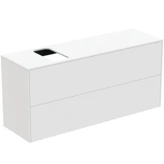 IDEAL STANDARD CONCA - toaletní stolek 1202x373x550 mm v bílém matném laku, 2 zásuvky - bez úchytky, plný výsuv, otevírání push-to-open, SoftClosing, předem smontované, dřevo z udržitelných zdrojů #T3950Y1 - Bílý matný