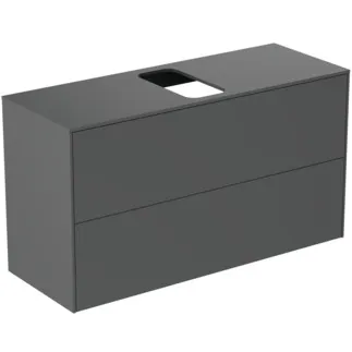 IDEAL STANDARD CONCA - toaletní skříňka 1002x373x550 mm, antracitově matný lak, 2 zásuvky - bez úchytky, plný výsuv, otevírání push-to-open, SoftClosing, předem smontovaná, dřevo z udržitelných zdrojů #T3948Y2 - antracitově matný