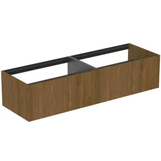 IDEAL STANDARD CONCA - toaletní stolek 1585x505x360 mm v dekoru tmavý ořech, 2 zásuvky - bez úchytky, plný výsuv, otevírání push-to-open, SoftClosing, předmontováno, dřevo z udržitelných zdrojů, dýha z pravého dřeva #T3984Y5 - tmavý ořech