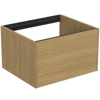 IDEAL STANDARD CONCA - Toaletní stolek 600x505x360 mm ve světlé dubové dýze, 1 zásuvka - bez úchytky, s plným výsuvem, s otevíráním Push-to-open, SoftClosing, předem smontovaný, dřevo z udržitelných zdrojů, pravá dřevěná dýha #T3982Y6 - světlý dub