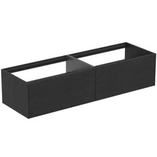 IDEAL STANDARD CONCA - Toaletní stolek 1585x505x360 mm v dubové dýze s fládrováním, 2 zásuvky - bez úchytky, plný výsuv, otevírání push-to-open, SoftClosing, předmontované, dřevo z udržitelných zdrojů, pravá dřevěná dýha #T3984Y4 - dub fládrovaný
