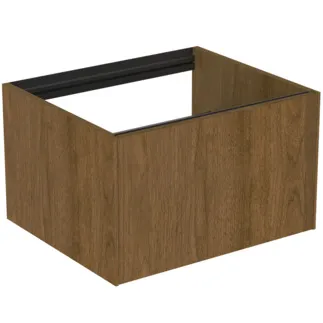 IDEAL STANDARD CONCA - Toaletní stolek 600x505x360 mm v dekoru tmavý ořech, 1 zásuvka - bez úchytky, s plným výsuvem, otevírání push-to-open, soft-close, předem smontovaný, dřevo z udržitelných zdrojů, dýha z pravého dřeva #T3982Y5 - tmavý ořech