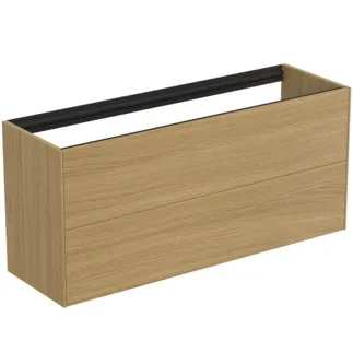 IDEAL STANDARD CONCA - toaletní stolek 1200x373x540 mm, světlá dubová dýha, 2 zásuvky - bez úchytky, plný výsuv, otevírání push-to-open, SoftClosing, předmontováno, dřevo z udržitelných zdrojů, pravá dřevěná dýha #T3951Y6 - světlý dub