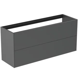 IDEAL STANDARD CONCA - toaletní skříňka 1200x373x540 mm, antracitově matný lak, 2 zásuvky - bez úchytky, plný výsuv, otevírání push-to-open, SoftClosing, předem smontovaná, dřevo z udržitelných zdrojů #T3951Y2 - antracitově matný
