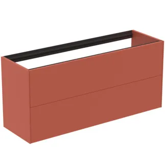 IDEAL STANDARD CONCA - Toaletní stolek 1200x373x540 mm v matném laku Sunset, 2 zásuvky - bez úchytky, plný výsuv, otevírání push-to-open, SoftClosing, předmontované, dřevo z udržitelných zdrojů #T3951Y3 - Sunset matt