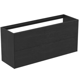 IDEAL STANDARD CONCA - Toaletní stolek 1200x373x540 mm v dubové dýze s fládrováním, 2 zásuvky - bez úchytky, plný výsuv, otevírání push-to-open, SoftClosing, předmontované, dřevo z udržitelných zdrojů, pravá dřevěná dýha #T3951Y4 - dub s fládrováním