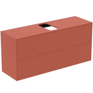 IDEAL STANDARD CONCA - Toaletní stolek 1202x373x550 mm v matném laku Sunset, 2 zásuvky - bez úchytky, plný výsuv, otevírání push-to-open, SoftClosing, předmontované, dřevo z udržitelných zdrojů #T3949Y3 - Sunset matt