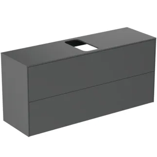 IDEAL STANDARD CONCA - toaletní skříňka 1202x373x550 mm, antracitově matný lak, 2 zásuvky - bez úchytky, plný výsuv, otevírání push-to-open, SoftClosing, předem smontovaná, dřevo z udržitelných zdrojů #T3949Y2 - antracitově matný