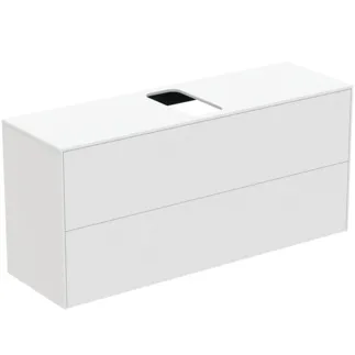 IDEAL STANDARD CONCA - toaletní stolek 1202x373x550 mm v bílém matném laku, 2 zásuvky - bez úchytky, plný výsuv, otevírání push-to-open, SoftClosing, předem smontované, dřevo z udržitelných zdrojů #T3949Y1 - Bílý matný