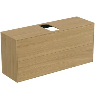 IDEAL STANDARD CONCA - toaletní stolek 1202x373x550 mm, světlá dubová dýha, 2 zásuvky - bez úchytky, plný výsuv, otevírání push-to-open, SoftClosing, předmontováno, dřevo z udržitelných zdrojů, pravá dřevěná dýha #T3949Y6 - světlý dub