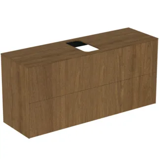 IDEAL STANDARD CONCA - toaletní skříňka 1202x373x550 mm v dekoru tmavý ořech, 2 zásuvky - bez úchytky, plný výsuv, otevírání push-to-open, SoftClosing, předmontováno, dřevo z udržitelných zdrojů, dýha z pravého dřeva #T3949Y5 - tmavý ořech