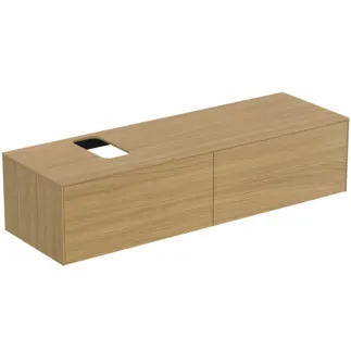 IDEAL STANDARD CONCA - toaletní stolek 1587x505x370 mm, světlá dubová dýha, 4 zásuvky - bez úchytek, plný výsuv, otevírání push-to-open, SoftClosing, předmontováno, dřevo z udržitelných zdrojů, pravá dřevěná dýha #T3983Y6 - světlý dub