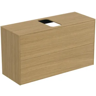 IDEAL STANDARD CONCA - toaletní stolek 1002x373x550 mm, světlá dubová dýha, 2 zásuvky - bez úchytky, plný výsuv, otevírání push-to-open, SoftClosing, předmontováno, dřevo z udržitelných zdrojů, pravá dřevěná dýha #T3948Y6 - světlý dub