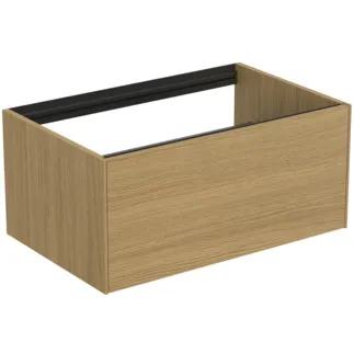 IDEAL STANDARD CONCA - toaletní skříňka 800x505x360 mm ve světlé dubové dýze, 1 zásuvka - bez úchytky, plný výsuv, otevírání push-to-open, SoftClosing, předmontovaná, dřevo z udržitelných zdrojů, pravá dřevěná dýha #T3985Y6 - světlý dub