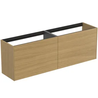 IDEAL STANDARD CONCA - toaletní stolek 1585x373x540 mm, světlá dubová dýha, 4 zásuvky - bez úchytky, plný výsuv, otevírání push-to-open, SoftClosing, předmontováno, dřevo z udržitelných zdrojů, pravá dřevěná dýha #T3996Y6 - světlý dub