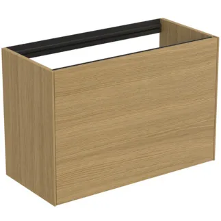 IDEAL STANDARD CONCA - toaletní stolek 800x373x540 mm, světlá dubová dýha, 2 zásuvky - bez úchytky, plný výsuv, otevírání push-to-open, SoftClosing, předmontováno, dřevo z udržitelných zdrojů, pravá dřevěná dýha #T3994Y6 - světlý dub
