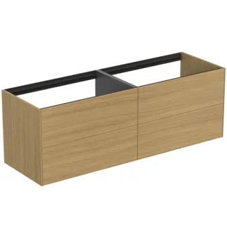 IDEAL STANDARD CONCA - toaletní stolek 1585x505x540 mm ve světlé dubové dýze, 4 zásuvky - bez úchytek, s plným výsuvem, s otevíráním Push-to-open, SoftClosing, předem smontovaný, dřevo z udržitelných zdrojů, pravá dřevěná dýha #T3990Y6 - světlý dub