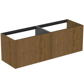 IDEAL STANDARD CONCA - toaletní skříňka 1585x505x540 mm v dekoru tmavý ořech, 4 zásuvky - bez úchytky, plný výsuv, otevírání push-to-open, SoftClosing, předmontováno, dřevo z udržitelných zdrojů, dýha z pravého dřeva #T3990Y5 - tmavý ořech