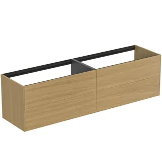 IDEAL STANDARD CONCA - toaletní stolek 1985x505x540 mm ve světlé dubové dýze, 4 zásuvky - bez úchytek, s plným výsuvem, s otevíráním Push-to-open, SoftClosing, předem smontovaný, dřevo z udržitelných zdrojů, pravá dřevěná dýha #T3993Y6 - světlý dub