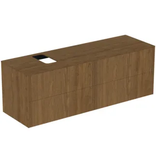 IDEAL STANDARD CONCA - toaletní stolek 1587x505x550 mm v dekoru tmavý ořech, 2 zásuvky - bez úchytky, plný výsuv, otevírání push-to-open, SoftClosing, předmontováno, dřevo z udržitelných zdrojů, pravá dřevěná dýha #T3989Y5 - tmavý ořech