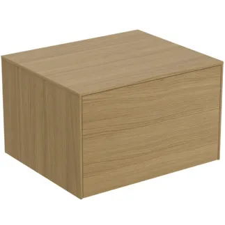IDEAL STANDARD CONCA - Toaletní stolek 602x505x370 mm, světlá dubová dýha, 1 zásuvka - bez úchytky, s plným výsuvem, otevírání push-to-open, soft-close, předem smontovaný, dřevo z udržitelných zdrojů, dýha z pravého dřeva #T4311Y6 - světlý dub