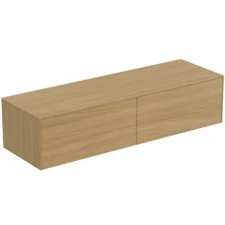 IDEAL STANDARD CONCA - toaletní stolek 1587x505x370 mm, světlá dubová dýha, 2 zásuvky - bez úchytky, plný výsuv, otevírání push-to-open, SoftClosing, předmontováno, dřevo z udržitelných zdrojů, pravá dřevěná dýha #T4315Y6 - světlý dub