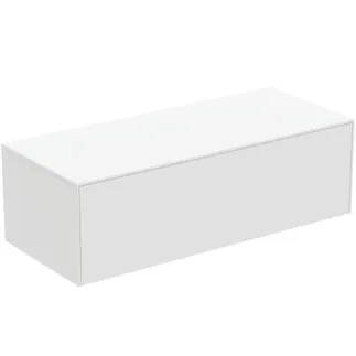 IDEAL STANDARD CONCA - toaletní stolek 1202x505x370 mm v bílém matném laku, 1 zásuvka - bez úchytky, plný výsuv, otevírání push-to-open, SoftClosing, předmontovaný, dřevo z udržitelných zdrojů #T4314Y1 - Bílý matný