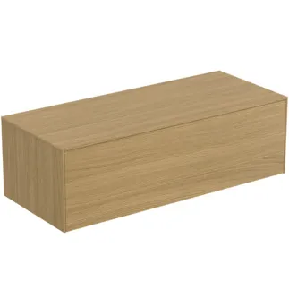 IDEAL STANDARD CONCA - Toaletní stolek 1202x505x370 mm ve světlé dubové dýze, 1 zásuvka - bez úchytky, s plným výsuvem, otevírání push-to-open, soft-close, předem smontovaný, dřevo z udržitelných zdrojů, dýha z pravého dřeva #T4314Y6 - světlý dub