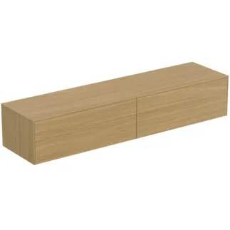 IDEAL STANDARD CONCA - toaletní skříňka 1987x505x370 mm ve světlé dubové dýze, 2 zásuvky - bez úchytky, plný výsuv, otevírání push-to-open, SoftClosing, předmontováno, dřevo z udržitelných zdrojů, pravá dřevěná dýha #T4316Y6 - světlý dub