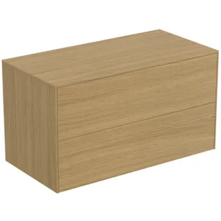 IDEAL STANDARD CONCA - toaletní stolek 1002x505x550 mm, světlá dubová dýha, 2 zásuvky - bez úchytky, plný výsuv, otevírání push-to-open, SoftClosing, předmontováno, dřevo z udržitelných zdrojů, pravá dřevěná dýha #T4323Y6 - světlý dub