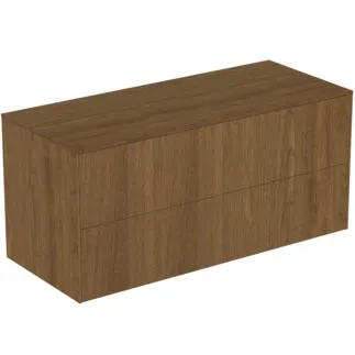 IDEAL STANDARD CONCA - toaletní skříňka 1202x505x550 mm v dekoru tmavý ořech, 2 zásuvky - bez úchytky, plný výsuv, otevírání push-to-open, SoftClosing, předmontováno, dřevo z udržitelných zdrojů, dýha z pravého dřeva #T4324Y5 - tmavý ořech